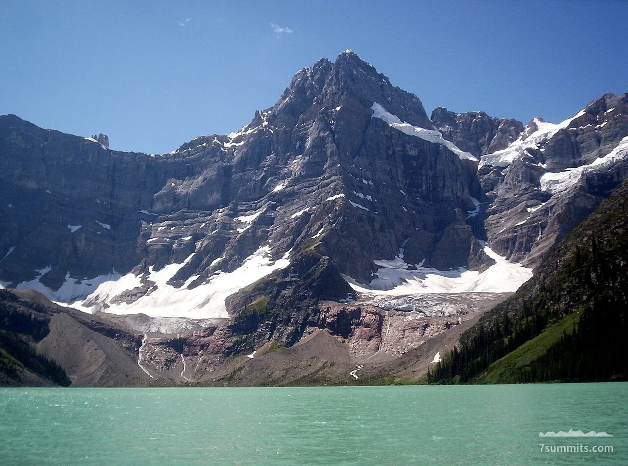 Howse Peak rising above Chephren Lake in Banff National Park, Canada