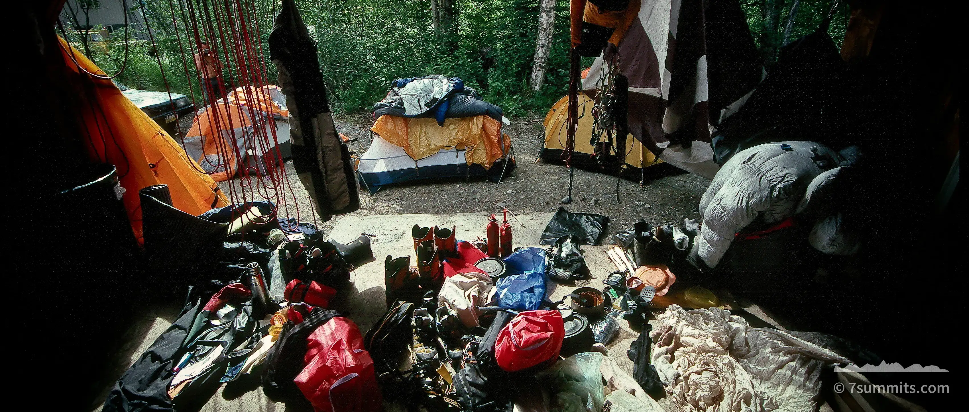 Gear drying in a shed in Talkeetna after climbing Denali