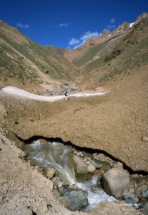 Erik, x-ing snow bridge over Relinchos river