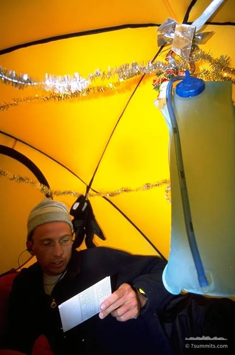 Erik, listening to music in our X-mas tent