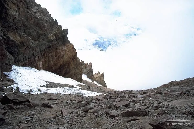 Looking down into the canaleta (6800m)