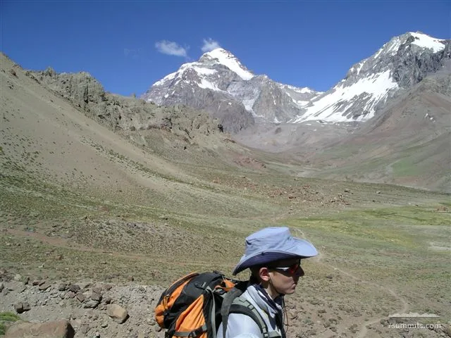 Approaching Basecamp on Aconcagua, Polish Traverse route, Vacas side.