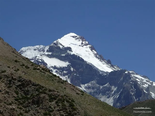 Aconcagua from the trail on day 3, Relinchos valley, Polish traverse route