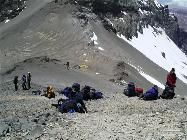 Resting just above the Cerro Ameghino col, between camp 1 & 2 on the polish traverse route, about 5500m