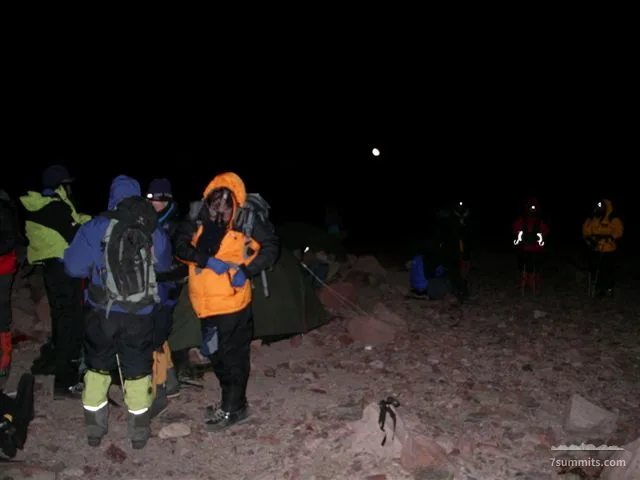 Nightly departure from camp 2 at 5900m towards the summit, Polish Traverse route
