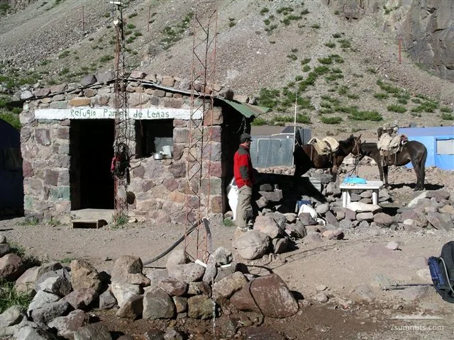 Refugio Pampa de Lenas where you spend your first as well as last night on Aconcagua on the Polish traverse / vacas valley routes. 2800m