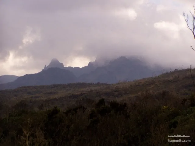 A foggy Shira ridge from Machame Hut