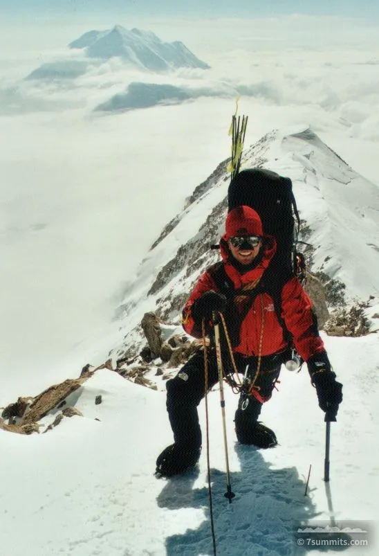 Harry at 5100m, in the distance, Foraker is poking it's head through the clouds