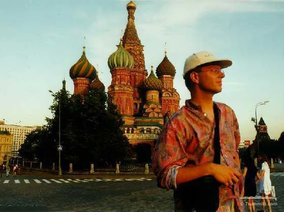 Harry on red square, Moscow with the famous Cathedral in the back