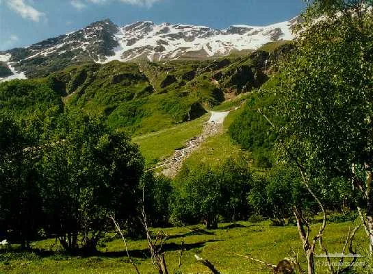 Mt Cheget as seen from the Baksan Valley near Terskol