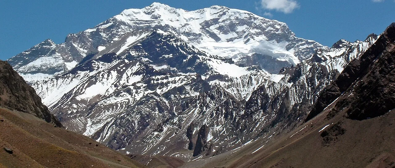 Aconcagua mountain viewed from the entrance of Parque Provincial Aconcagua, Argentina