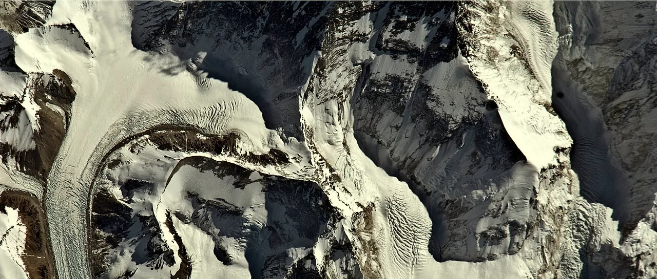 Satellite view of Everest's North Col region with glaciers and ridges