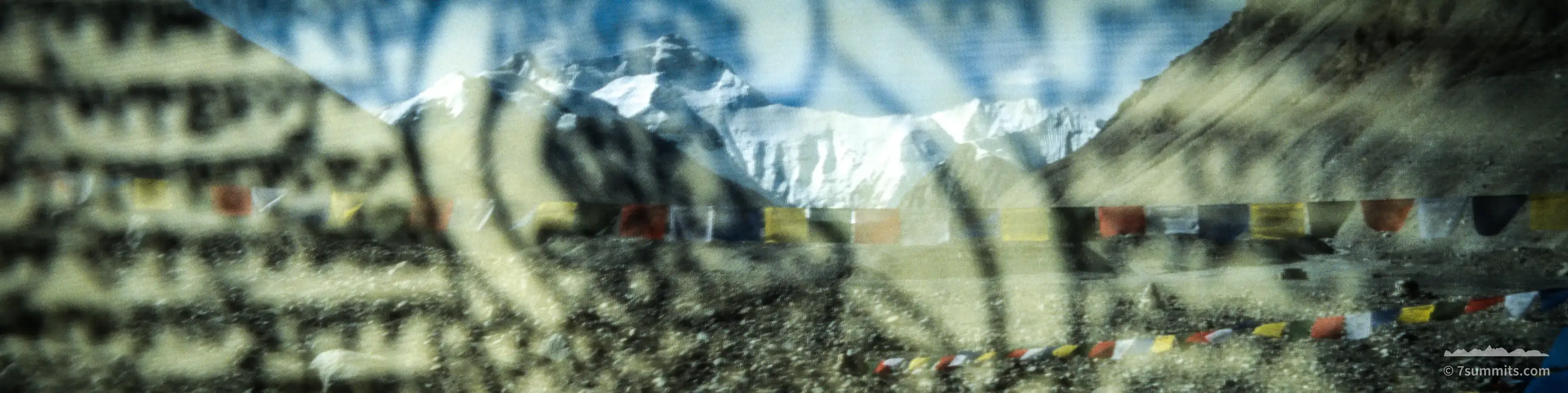 Everest through a buddhist prayer flag, Tibet