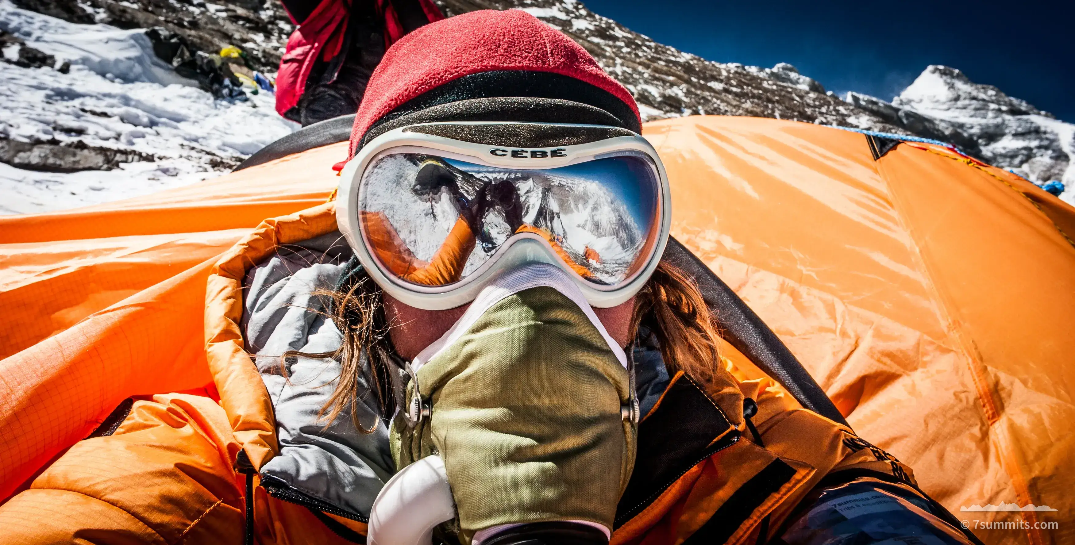 Climber with oxygen mask on Everest