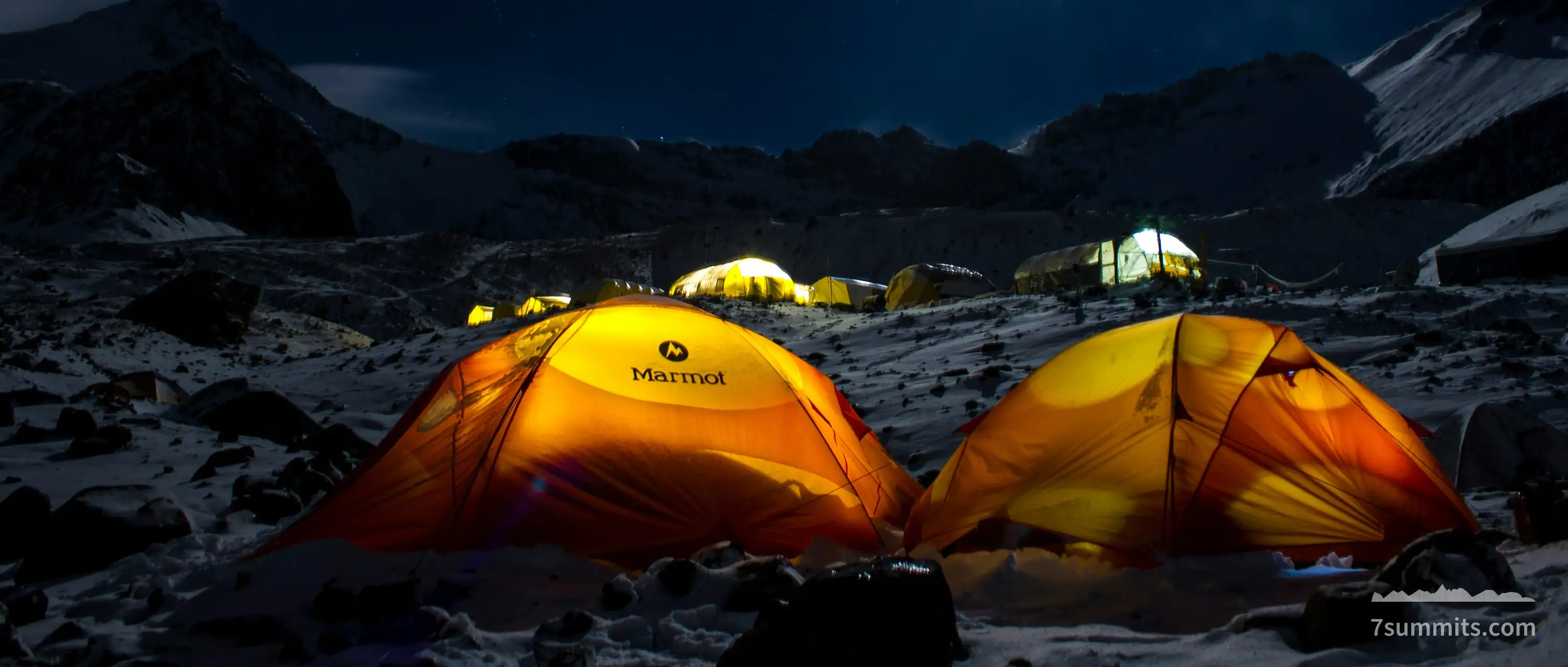 Aconcagua — yellow dome tent on snow covered ground during night time