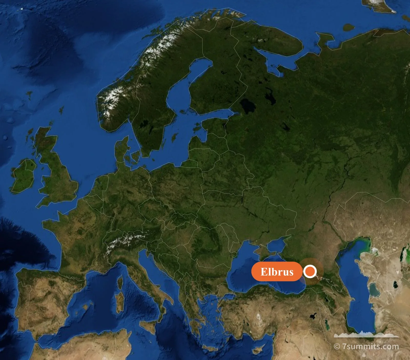 Map of Europe showing the location of Elbrus