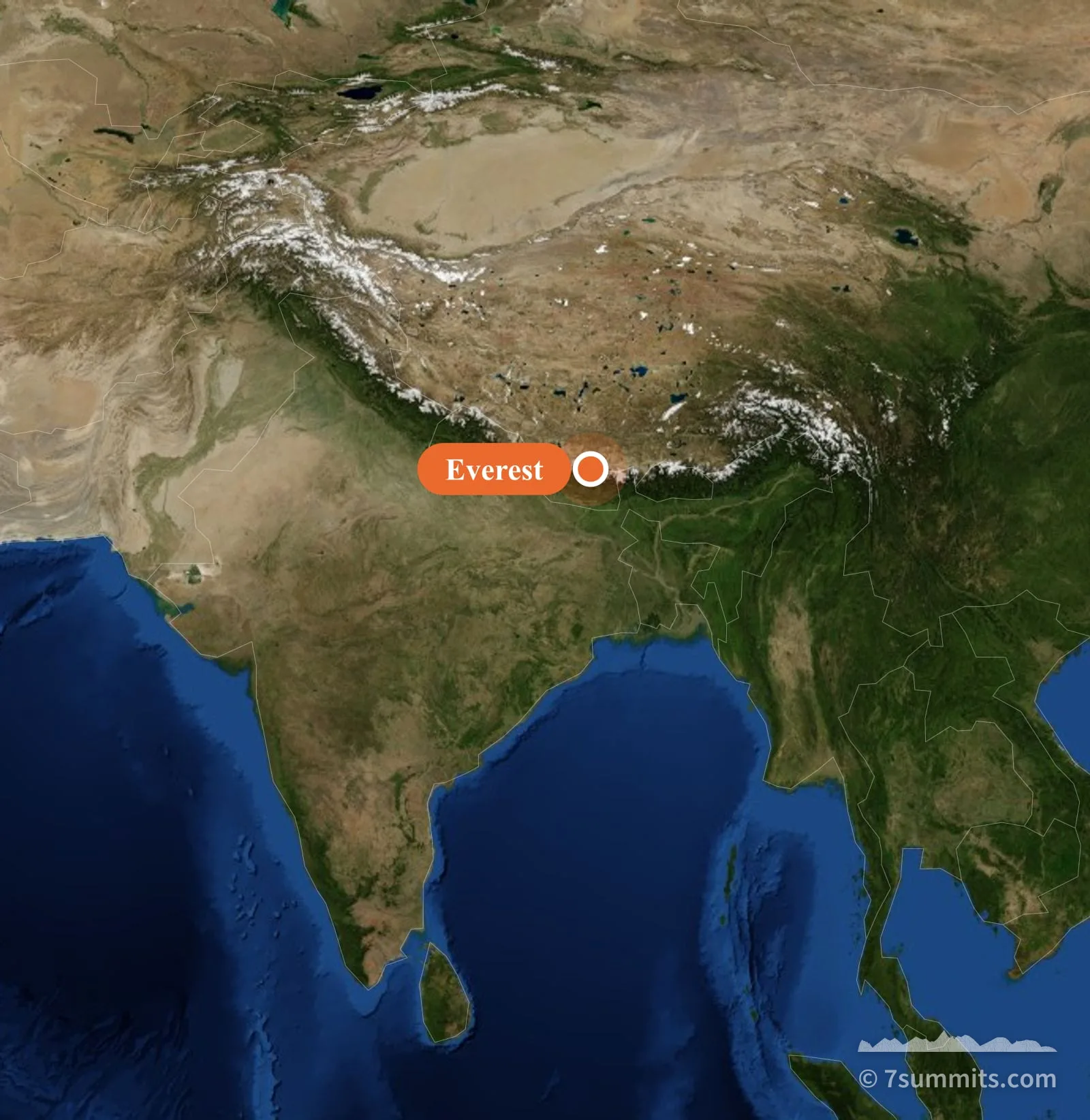Map of Asia showing the location of Everest
