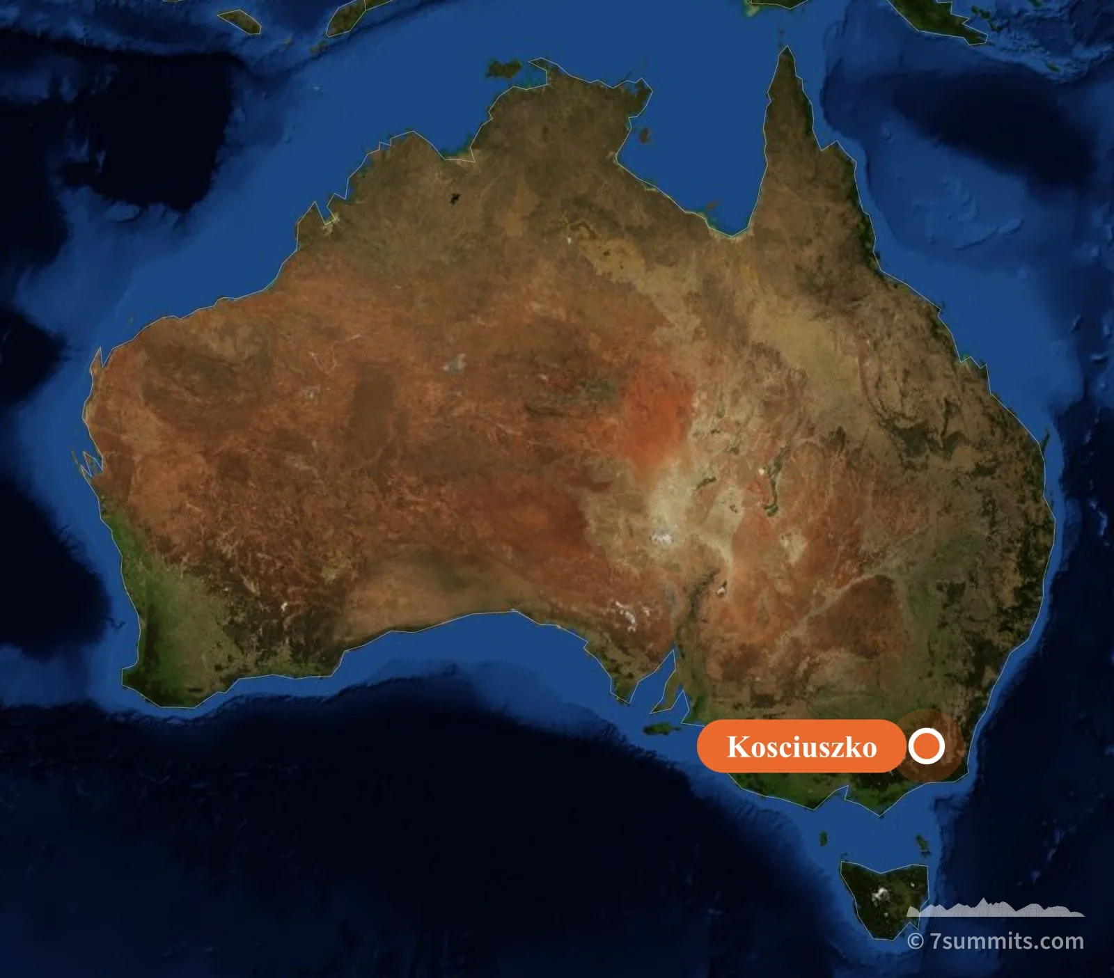 Map of Australia showing the location of Kosciuszko