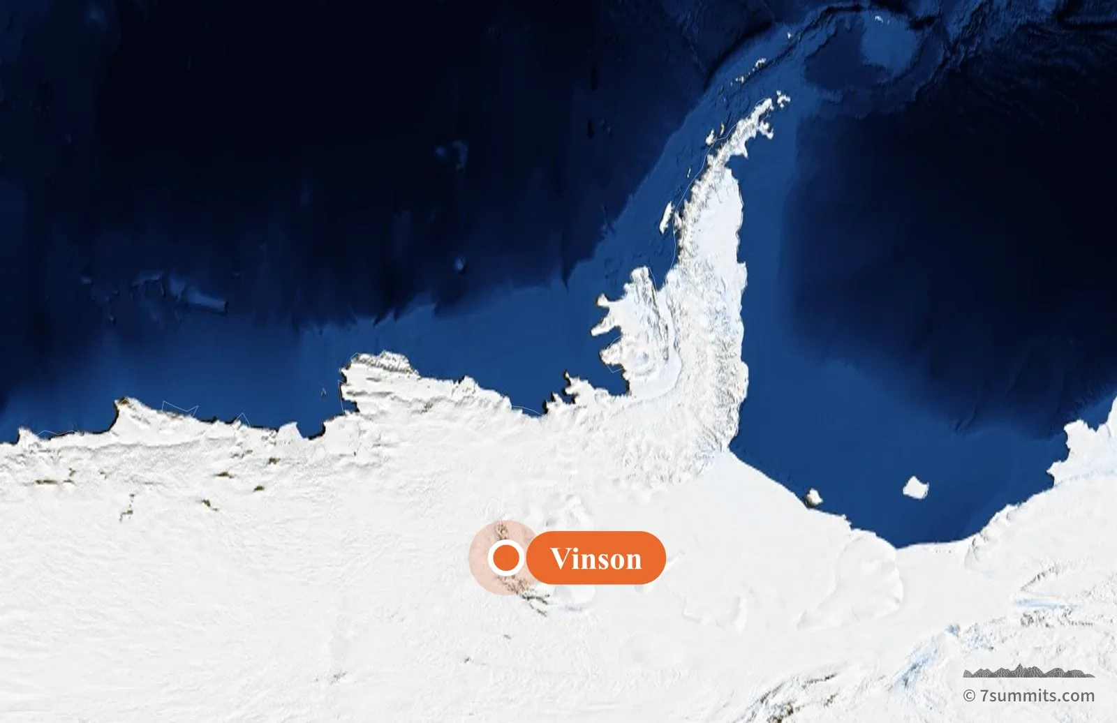 Map of Antarctica showing the location of Vinson