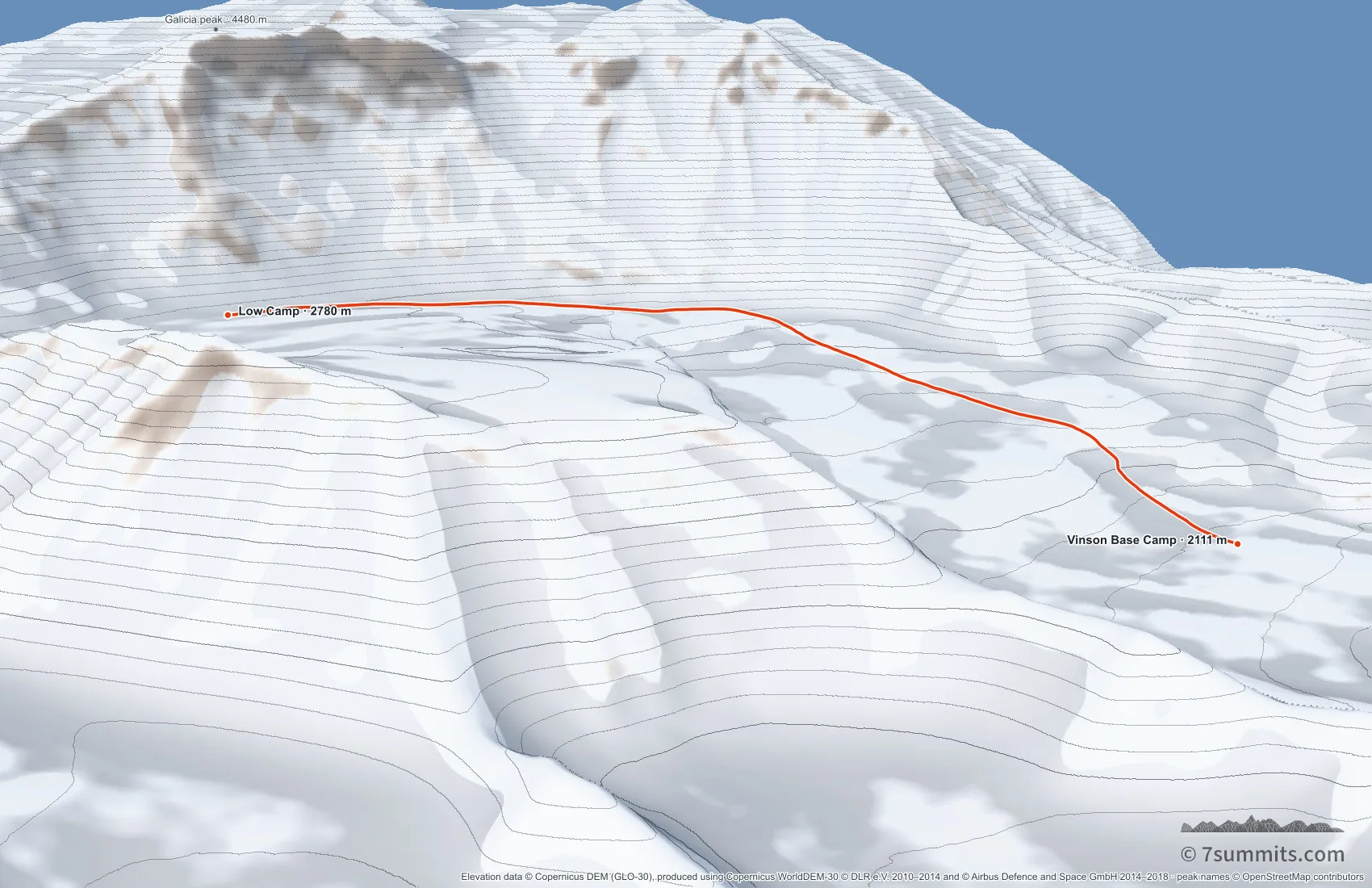 Three-dimensional view of the Branscomb Glacier between Vinson Base Camp and Low Camp